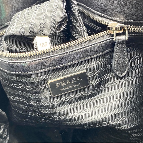 PRADA TESSUTO GAUFRE BLACK LEATHER NYLON TOTE CROSSBODY SATCHEL LOGO ZIP LARGE - Picture 8 of 11